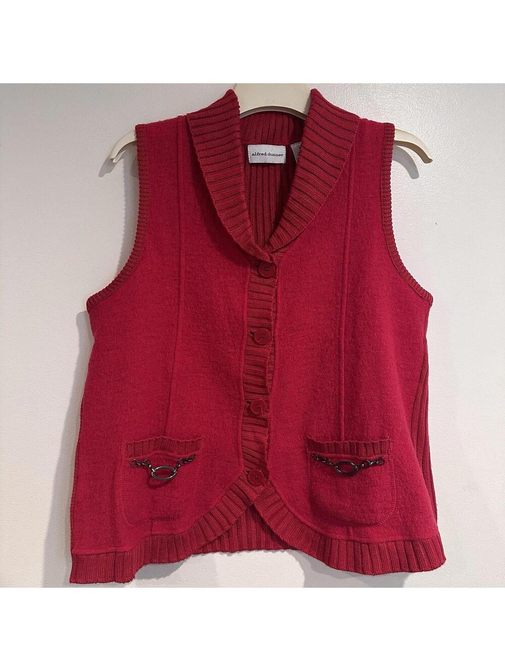 Alfred Dunner Women’s Sweater Vest Size Medium Red Wool Blend Button Up Ribbed